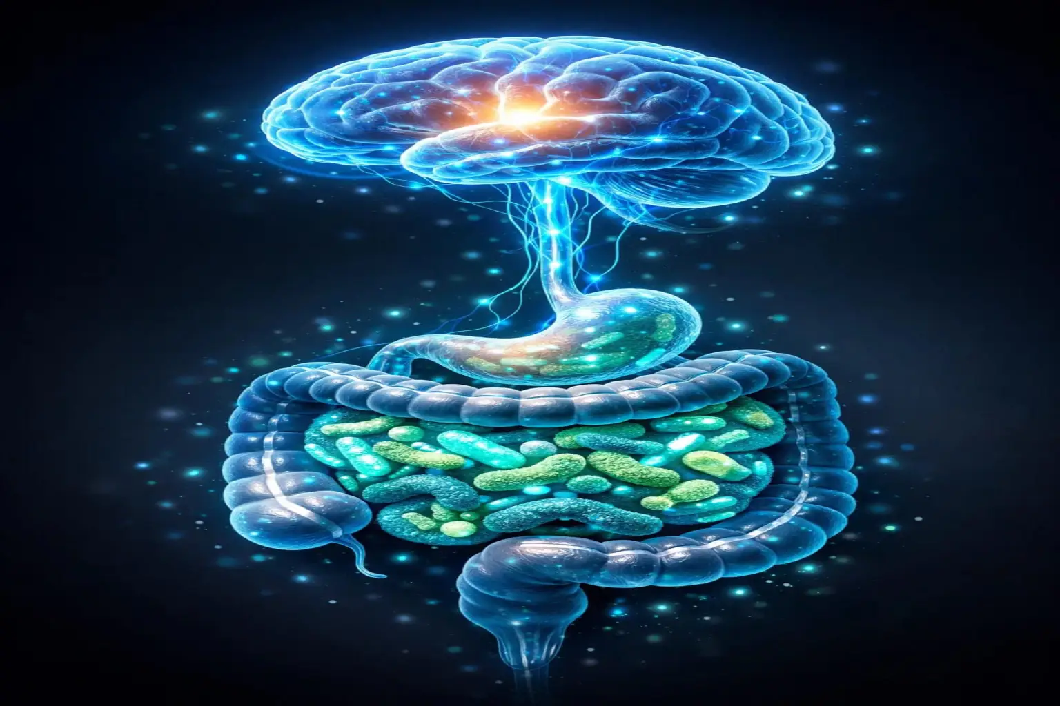 Gut health and mental health connection concept showing brain linked to digestive system through gut-brain axis