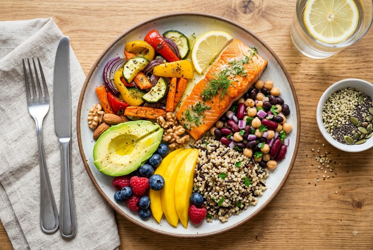 Mediterranean-style diet plate that supports brain health habits